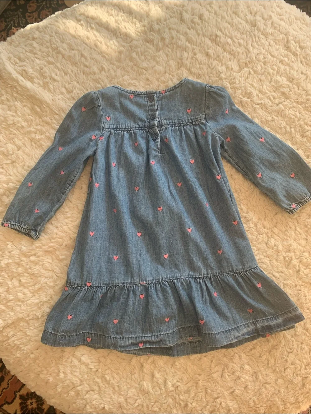 GAP Light Blue Denim Dress with Pink Heart Embroidery